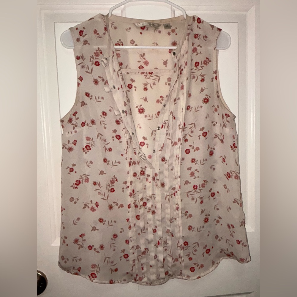 Lauren Conrad Floral Sleeveless Top - Cream and Red